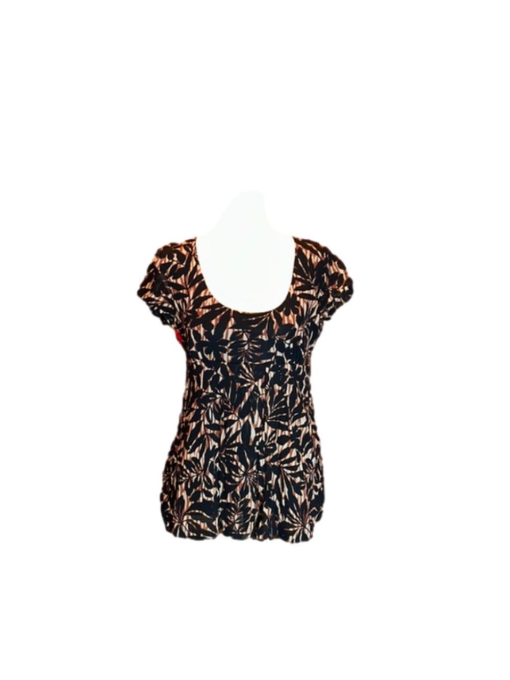 NEW YORK & COMPANY  Cute Black & Brown Leaf Print Scoop Neck Top Size S